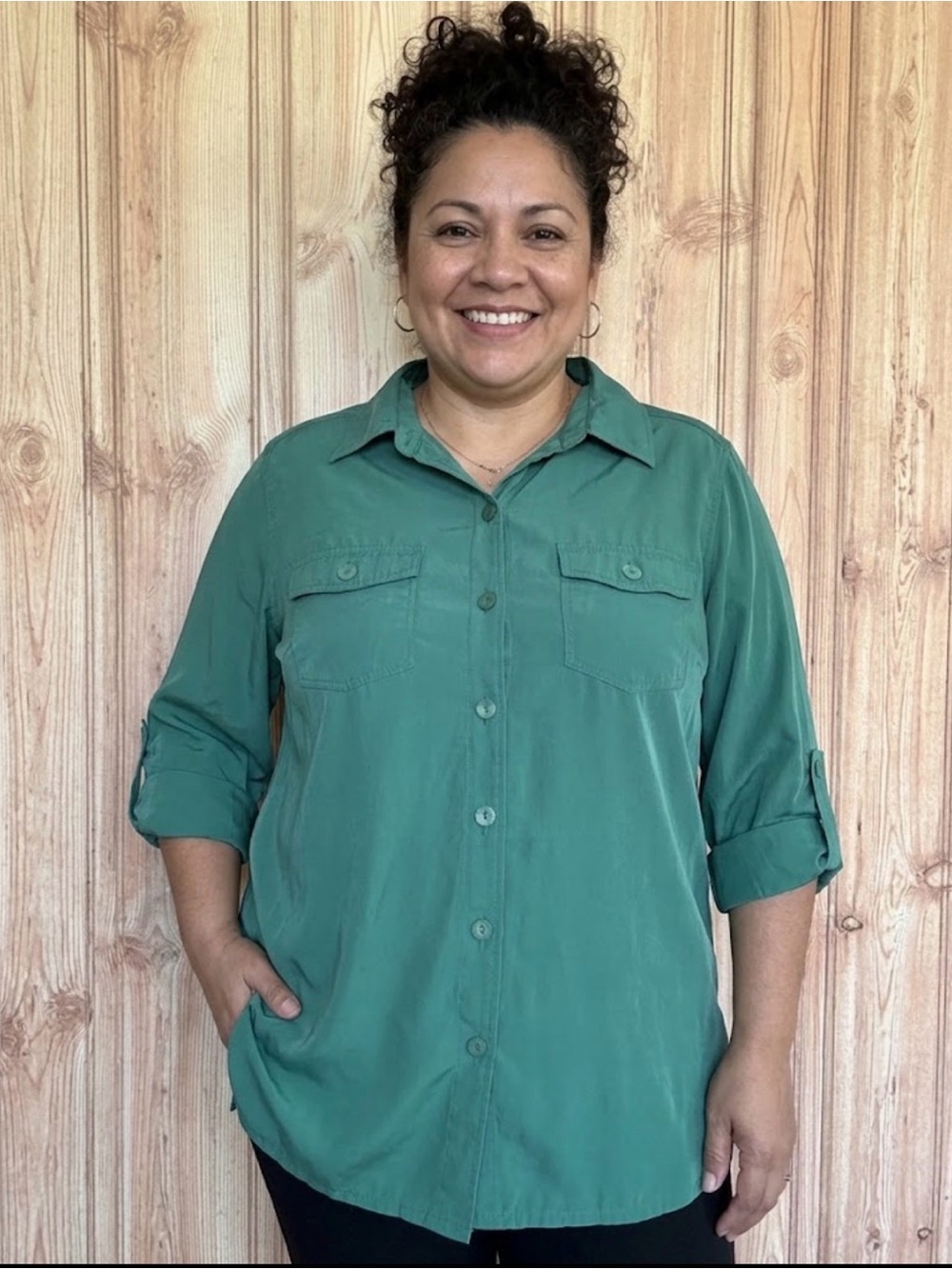 Roaman's Women's Green Button-Down Shirt 16W